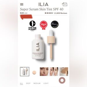 ILIA Super Serum Skin Tint SPF 40 ST1 Rendezvous and Liquid Powder Eye Tint